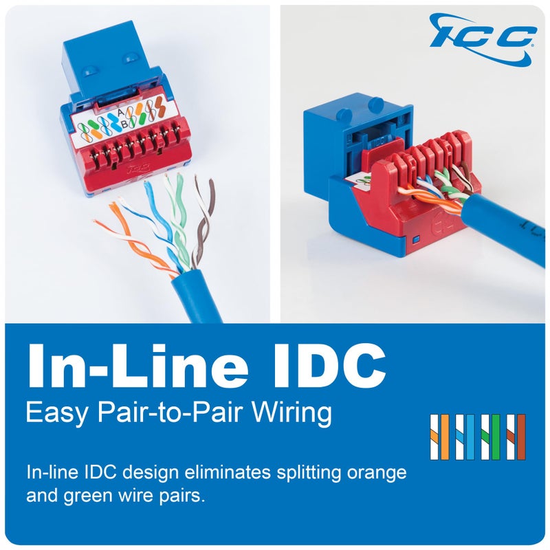 ICC CAT6 Keystone Jack with Inline IDC No Pair Split Wiring (Easier Termination) UL Listed PoE++ TAA Compliant for Wall Plate or Patch Panel, Works with JackEasy Termination Tool, White, 25 Pack - Image 3